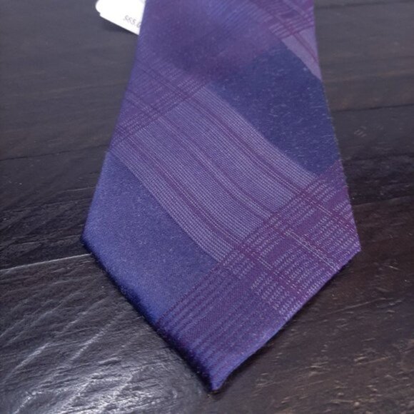 NEW Calvin Klein Mens Silk Neck Tie Purple Monochrome Plaid 3" Classic Wide - Picture 3 of 9
